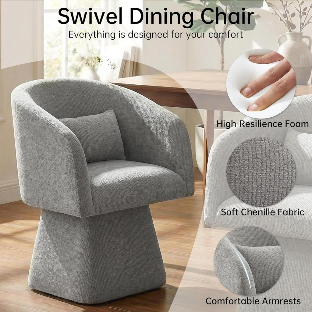 VKNOW Upholstered Swivel Dining Chairs Set of 1, Modern Dining Room Chairs with Barrel Back, Accent Arm Chair with Pillow for Dining Room, Living Room, Bedroom, Vanity, Gray