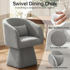 VKNOW Upholstered Swivel Dining Chairs Set of 1, Modern Dining Room Chairs with Barrel Back, Accent Arm Chair with Pillow for Dining Room, Living Room, Bedroom, Vanity, Gray
