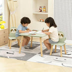 Kids Table and Chair Set with 2 Sloth Chairs 23.6" x 23.6" x 17.3" Solid Wood Table & Chairs in Sage Green & Natural Wood