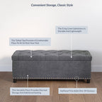 BELLEZE Storage Ottoman, Tufted Ottoman with Close Hinge, Foot Rest for Living Room (Gray, 47 inch)
