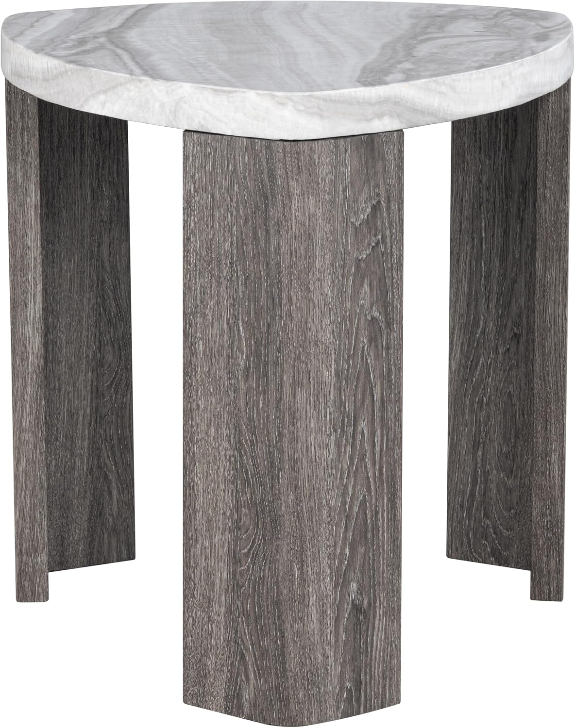 Furniture of America Toralle Modern Solid Wood 24-inch Triangle End Table with Replicated Marble Top for Living Room, Gray