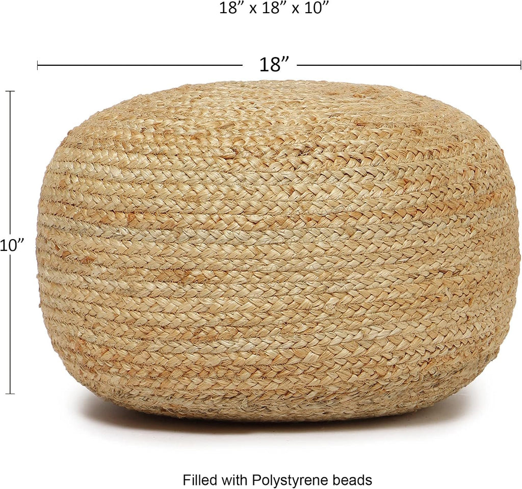 · REDEARTH · Jute Circular Low Pouf Ottoman - Boho Foot Stool - Natural | Jute, 18"x18"x10"; Braided Jute Pouf, Accent Sitting Doubles as Foot Rest; Great for Living Room, Patio, Outdoor, Bedroom