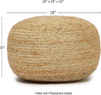 · REDEARTH · Jute Circular Low Pouf Ottoman - Boho Foot Stool - Natural | Jute, 18"x18"x10"; Braided Jute Pouf, Accent Sitting Doubles as Foot Rest; Great for Living Room, Patio, Outdoor, Bedroom