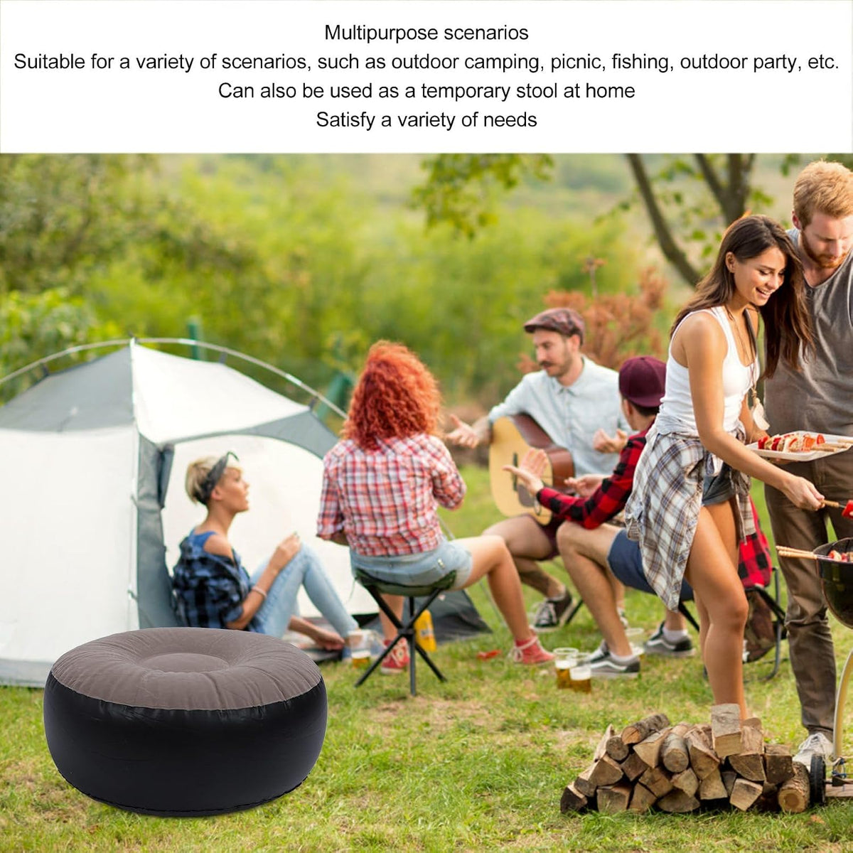 Inflatable Stool Ottoman Footrest, All Weather Foot Rest Indoor or Outdoor Use, Portable Flocking Inflatable Stool Ottoman Pouf Footstool for Home Patio Garden, Camping, Travel