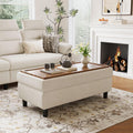 LINSY HOME 46 Inches Wide Storage Ottoman Bench, Linen Coffee Table Folding Long Shoes Bench Footstool, Storage Chest, Foot Rest Stool, for The Living Room, Entryway and Family Room(Beige)