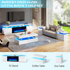 AMERLIFE 70" High-Gloss Fireplace TV Stand with 36" Electric Fireplace | White/Black LED TV Console, Modern Living Room Entertainment Center, Fits TVs up to 80", 2 Cabinets, 2-Tier Storage Space