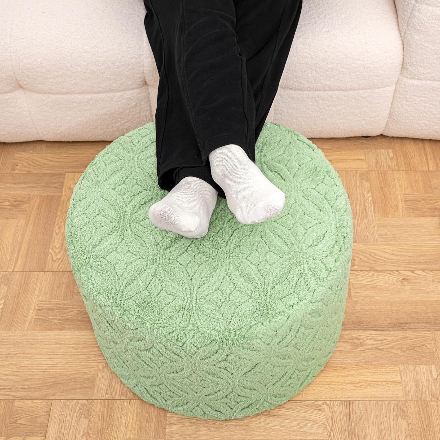 Plush Multi-Functional Ottoman Pouf – Ergonomic Ottoman Foot Rest with Space-Saving Design, Perfect Under Desks, Couches & Sofas (Sage Green)