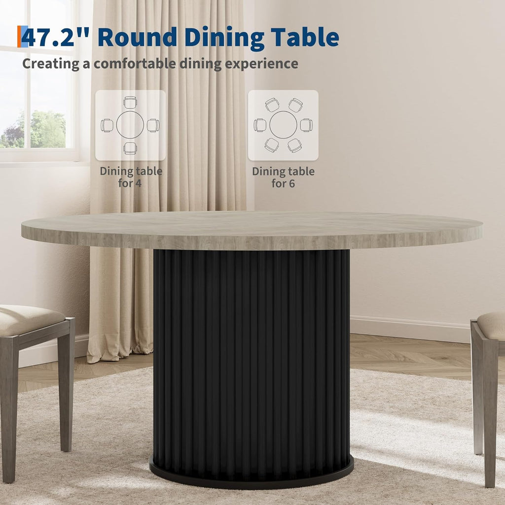 GarveeHome 47" Round Dining Table for 4-6 People, Dining Room Table with Sturdy Waveform Metal Pedestal Base, Farmhouse Circle Kitchen Table for Dining Room, Kitchen