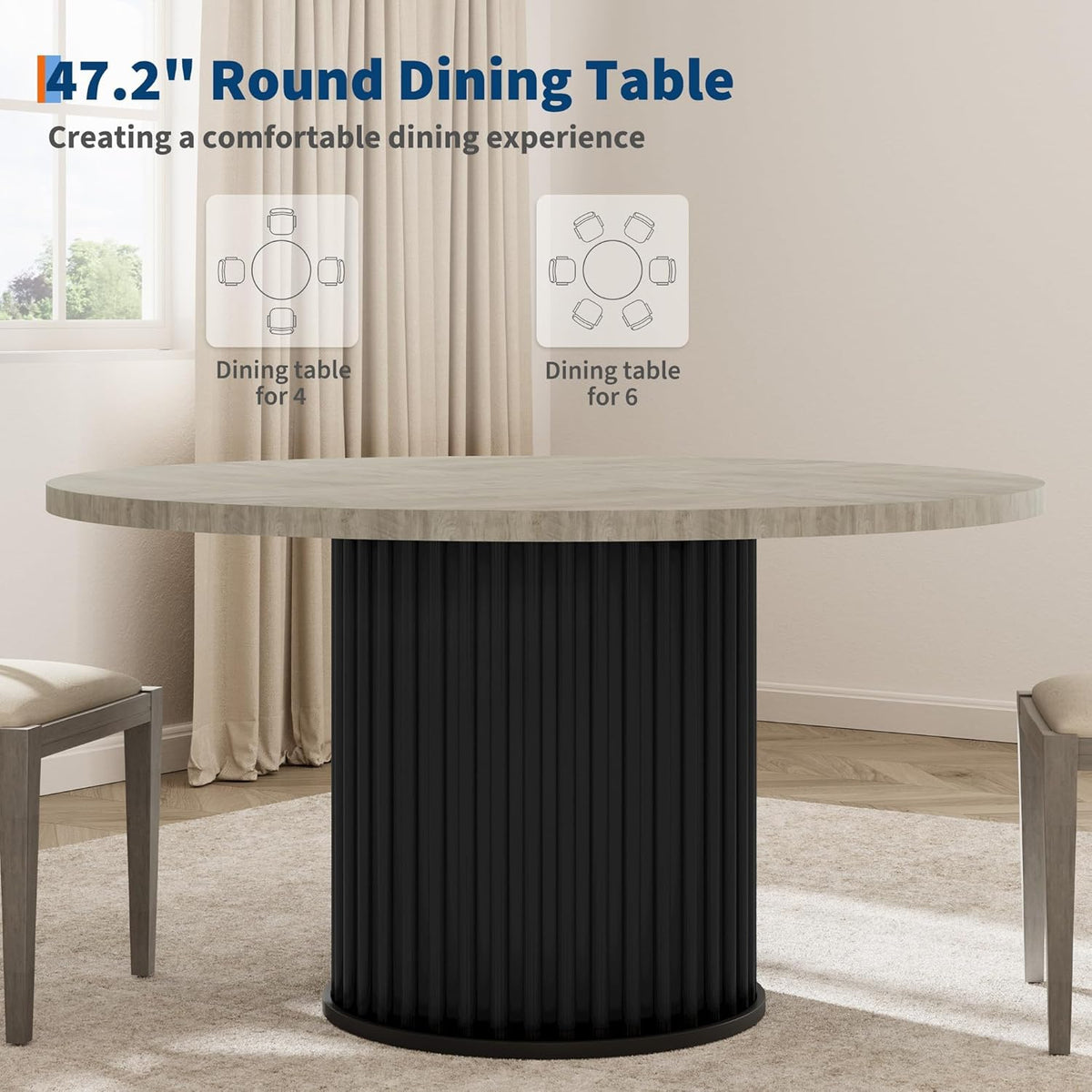 GarveeHome 47" Round Dining Table for 4-6 People, Dining Room Table with Sturdy Waveform Metal Pedestal Base, Farmhouse Circle Kitchen Table for Dining Room, Kitchen