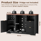 Coffee Bar Cabinet with Mini Fridge Space, 53"Wine Cabinets with Storage | Wood Fluted Liquor Cabinet with Storage Drawer, Wine Rack,Glass Holder for Home, living Room,20"D x 53"W x 39.4"H-Black