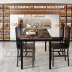 Recaceik 5-Piece Dining Table Set for 4, Faux Marble Kitchen Table Chairs Set of 4, Kitchen Table Set with 4 Upholstered PU Leather Chairs for Dining Room, Living Room, Apartment, Small Spaces, Brown