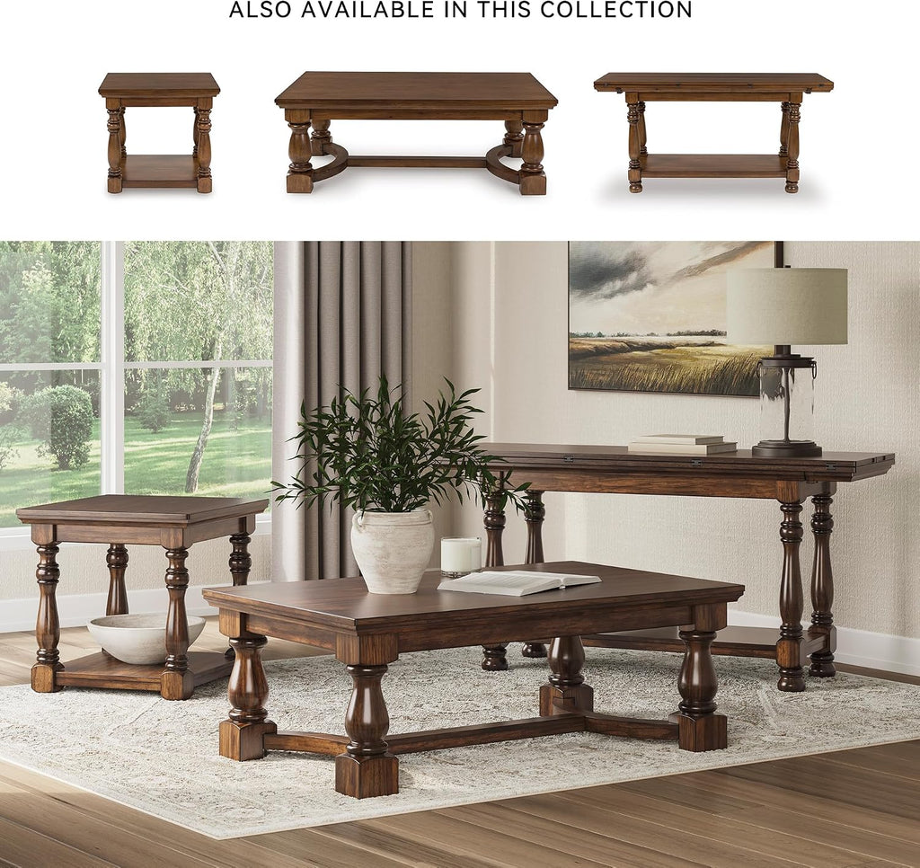 Signature Design by Ashley Sturlayne Flip Top Sofa Table, Expandable Console to Dining Table, Drop Leaf Design with Hardwood Solids, Space-Saving Multi-Use Furniture for Living Room, Brown