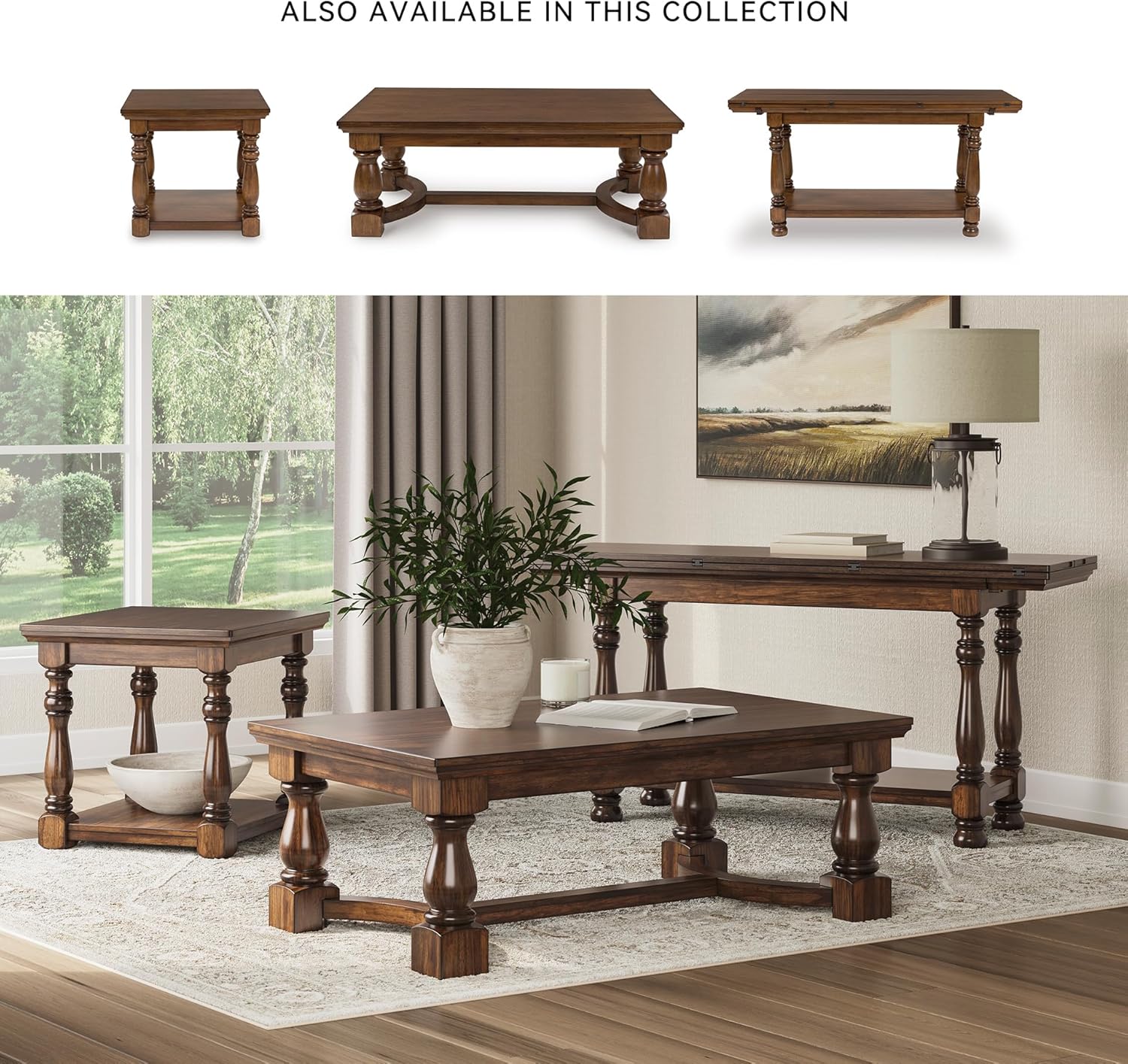 Signature Design by Ashley Sturlayne End Table, Traditional Rectangular Accent Table with Storage Lower Shelf, Hardwood Solids, Veneers, and MDF Substrates, for Living Room Couch, Dark Brown