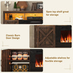 jiteentarou Farmhouse Fireplace TV Stand for 70/75/80 Inch TV, 32”Tall Entertainment Center w/ 36”Electric Fireplace and LED Light, 70”Media Console w/Barn Door Cabinet for Living Room, Brown