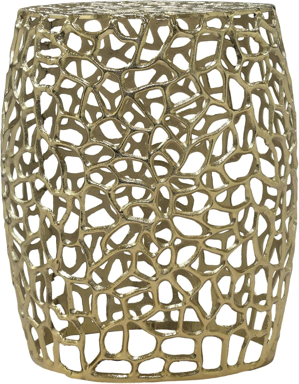 GDFStudio 20.5" H Drum-Shaped End Table Aluminium Round Side Table Small Sofa Coffee Side Tables with Open Mesh Design No Assembly Needed for Living Room Bedroom Balcony Office, Gold