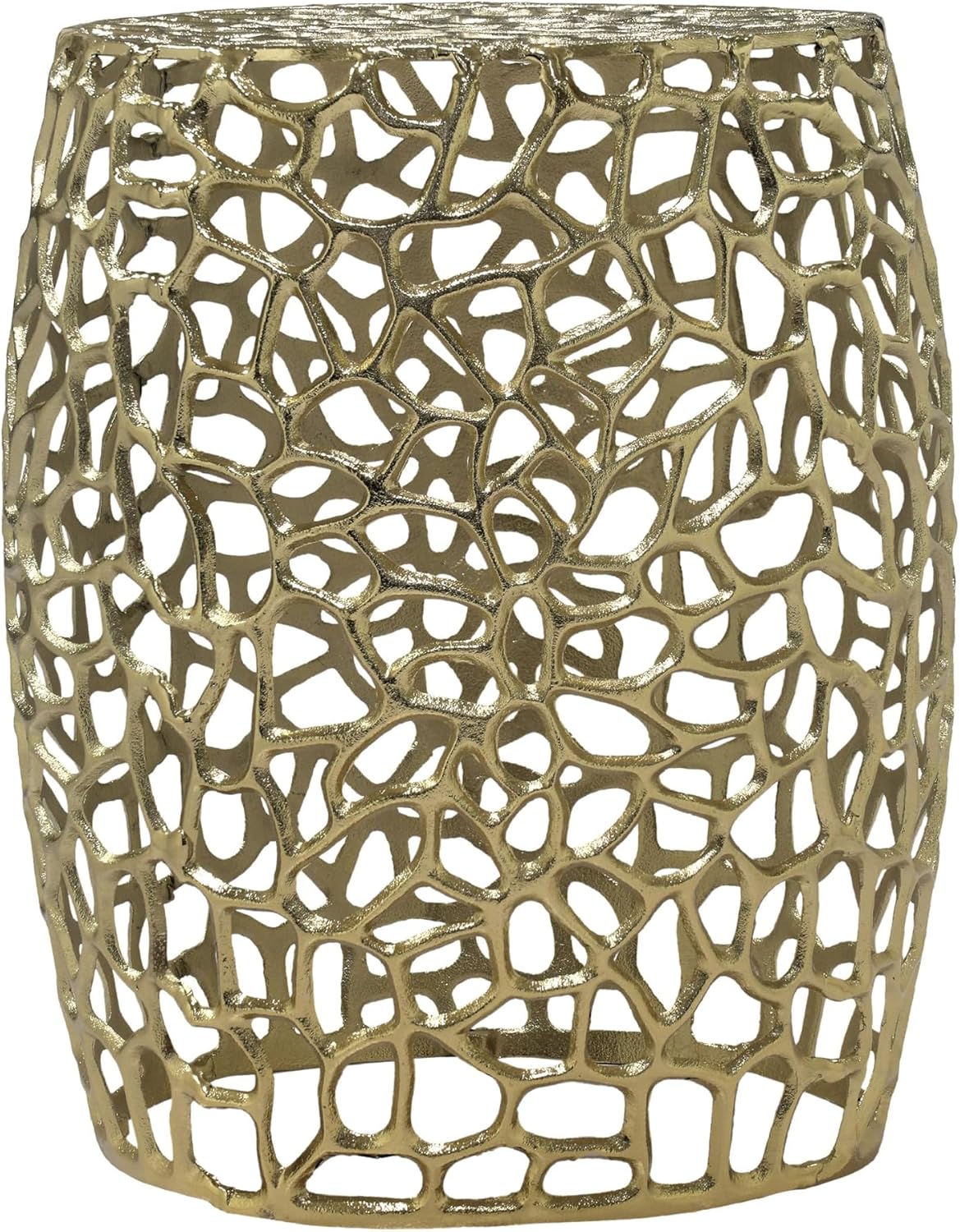 GDFStudio 20.5" H Drum-Shaped End Table Aluminium Round Side Table Small Sofa Coffee Side Tables with Open Mesh Design No Assembly Needed for Living Room Bedroom Balcony Office, Gold