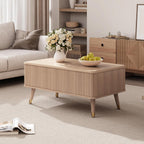 Lift Top Coffee Table with Storage, Mid Century Modern Coffee Table with Solid Wood Legs, 38" Minimalist Fluted Center Table for Living Room, Home Office, Natural Oak