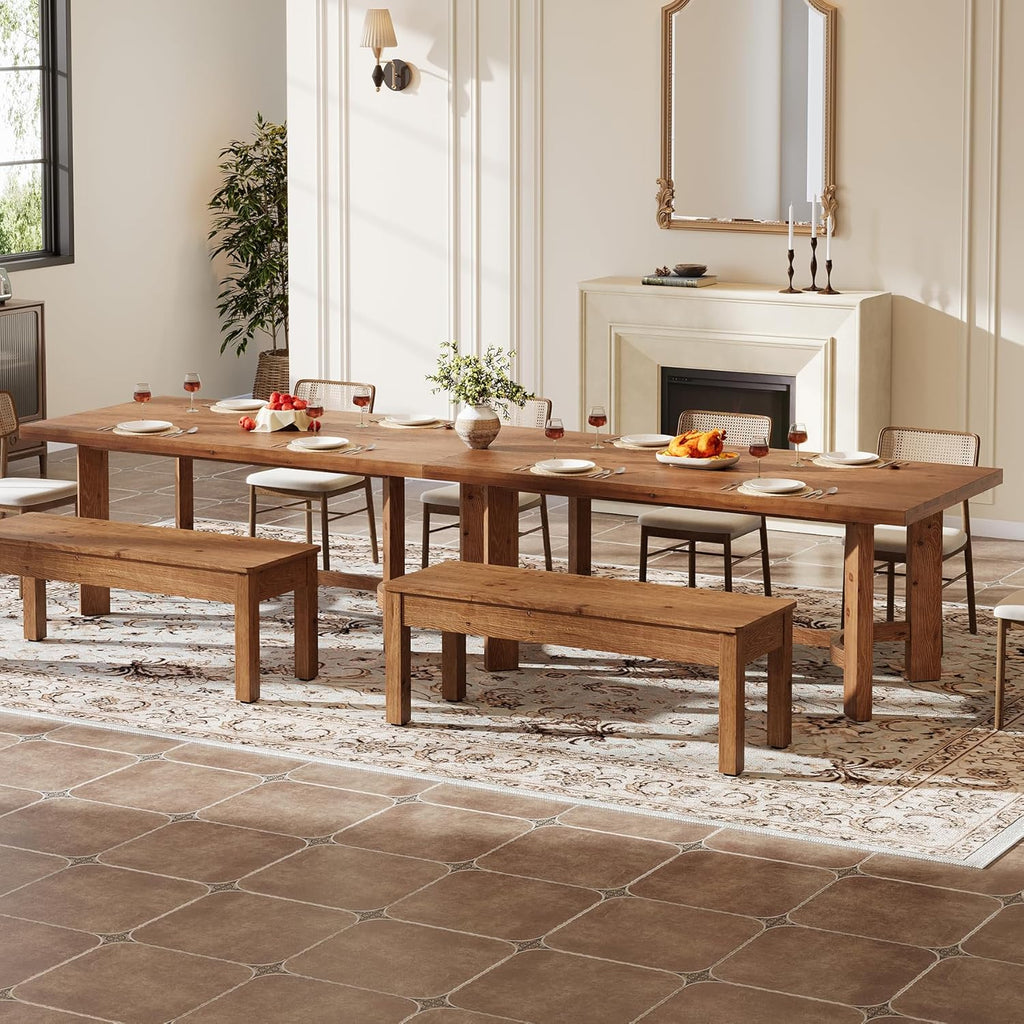 63" Solid Wood Dining Table for 4-6, Farmhouse Rectangle Kitchen Table with Thicken Tabletop and Sturdy Construction, Modern Wooden Dinner Table for Dining Room, Kitchen, Walnut