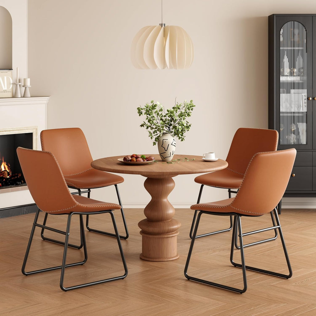 Soohow Mid-Century Modern Dining Chairs Set of 4, Faux Leather Upholstered Kitchen Chairs with Metal Legs, Comfortable Dining Room Chairs for Home