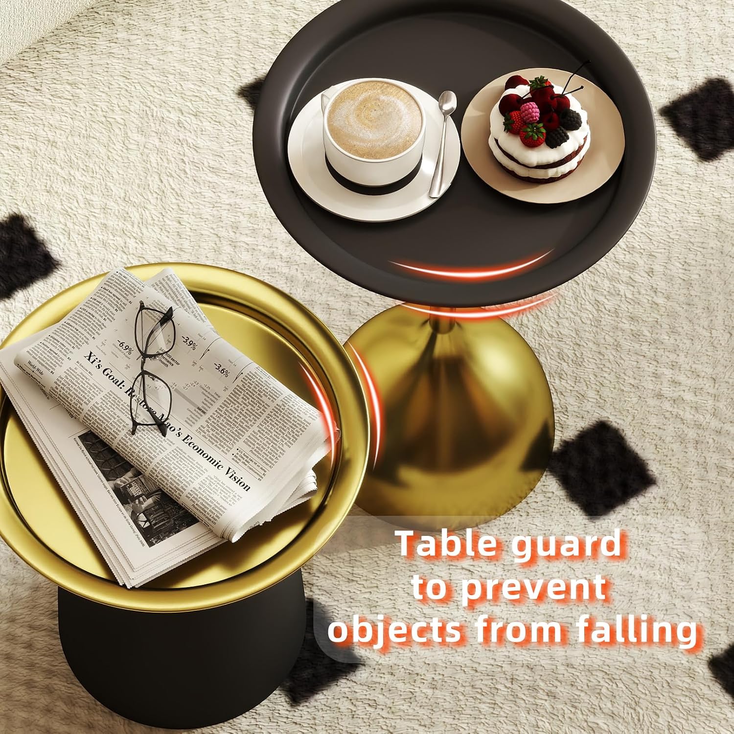 Benkyo Black and Gold Nesting Tables Pedestal Coffee Table Set of 2 Round Side Tables Metal End Table Small Circle Modern Sofa Table for Living Room