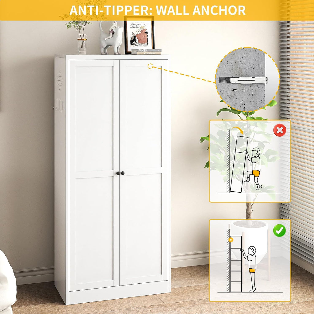 Kitchen Pantry Cabinet, 61" Metal Pantry Storage Cabinet with Doors and 4 Adjustable Shelves, Tall Cabinet for Living Room, Pantry, Bathroom, Kitchen, Assemble Required
