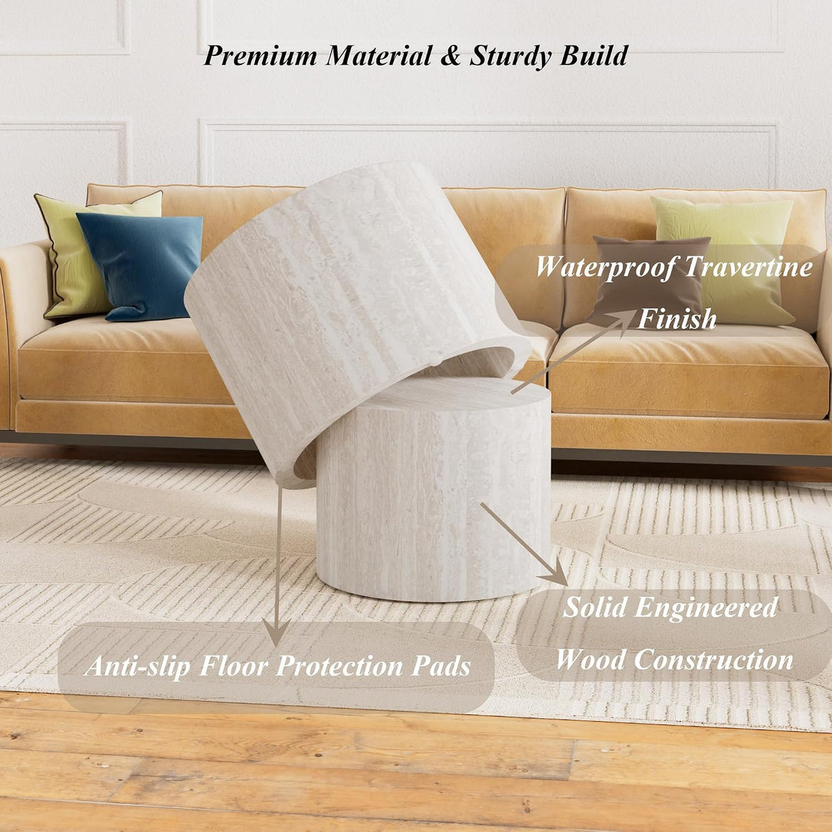 2-Piece Round Nesting Coffee Table Set with Travertine Texture, Modern Stackable Side Table for Small Spaces, Waterproof Anti-Scratch Accent Table for Living Room Bedroom Balcony