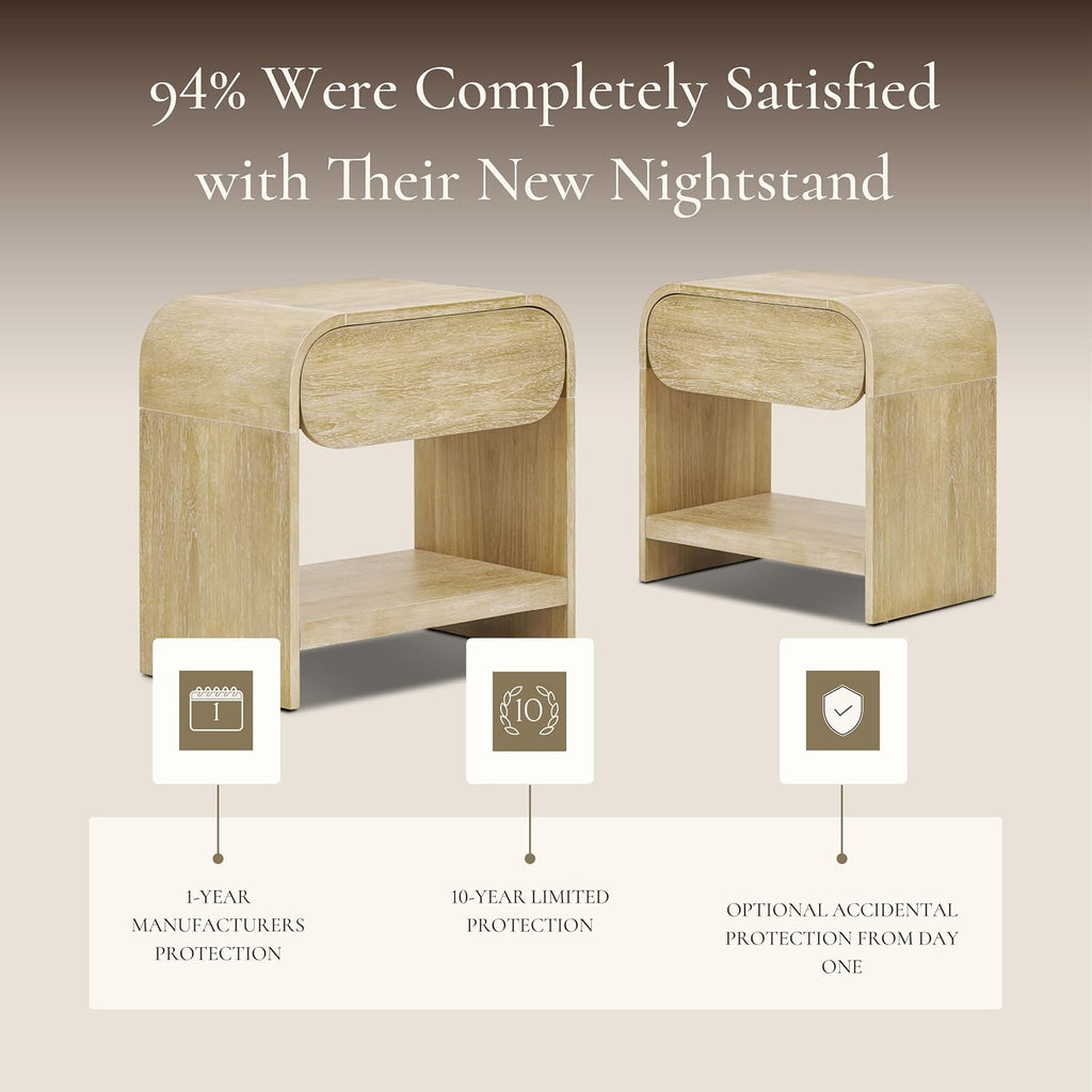 Poly & BARK Aledo 22” Nightstand – Solid and Veneered Wood Construction with Waterfall Edge Detail, One Smooth-Glide Drawer on Metal Runners – Modern Bedside Table for Stylish Bedrooms