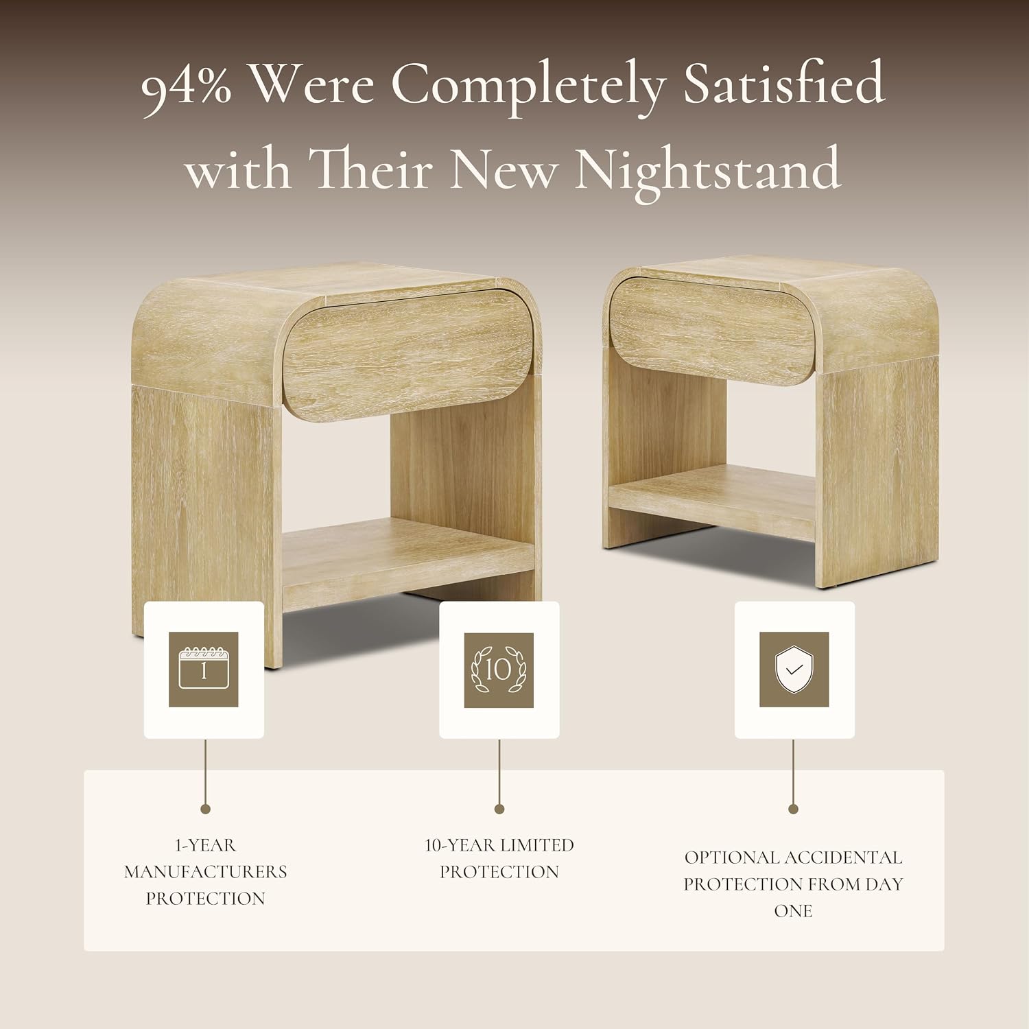 Poly & BARK Aledo 22” Nightstand – Solid and Veneered Wood Construction with Waterfall Edge Detail, One Smooth-Glide Drawer on Metal Runners – Modern Bedside Table for Stylish Bedrooms