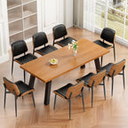 REONEY Dining Chairs Set of 4, Mid-Century Modern Upholstered PU Leather Chairs with Walnut Back and Metal Legs Adjustable Feet for Kitchen Dining Room, Black Diamond Plaid