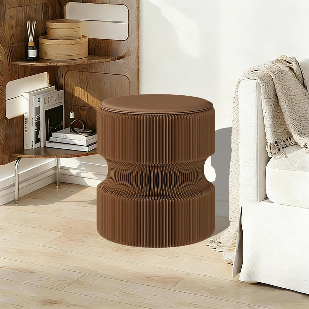 14" Space-Saving Folding Stool - 660lb Load Capacity Honeycomb Paper Ottoman, Foldable to 1.2” as Portable Chair & Bedside Table for Dorm, Camping, Apartment | Eco-Friendly & Sturdy (brown B)