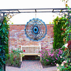 Blue Evil Eye Hanging Wind Spinners Outdoor Metal Evil Eye Decor Mandala 3D Stainless Steel Wind Spinner Protective Amulet for Home Outdoor Garden Yard Decoration (Layered)