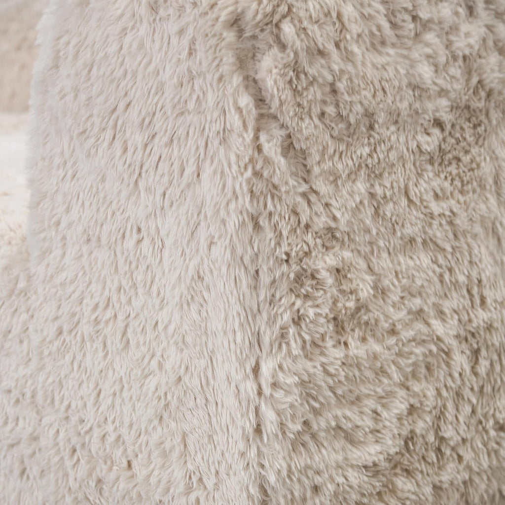 Furniture of America Havyn Modern Faux Fur 1-Seater Square Modular Foam Ottoman, Compressed Couch in a Box, No Assembly Required, for Living Room and Office, Sand