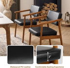 LSSPAID Mid Century Dining Chairs Set of 4, Black PU Leather with Walnut Finished Handrails Comfy Backrest, Farmhouse Dining Room Chairs for Kitchen, Living Space & Restaurant