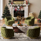 Hyfirm Modern Accent Chair, Swivel Barrel Armchair for Living Room, Button Tufted Velvet Comfy Chairs, Round Upholstered Single Sofa Seating with Gold Base, Green
