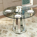 Henf Luxury Round Glass Dining Table for 4-6, Silver 47" Glass Kitchen Table with Mirrored Base, Modern Circle Dining Room Table (Table Only)