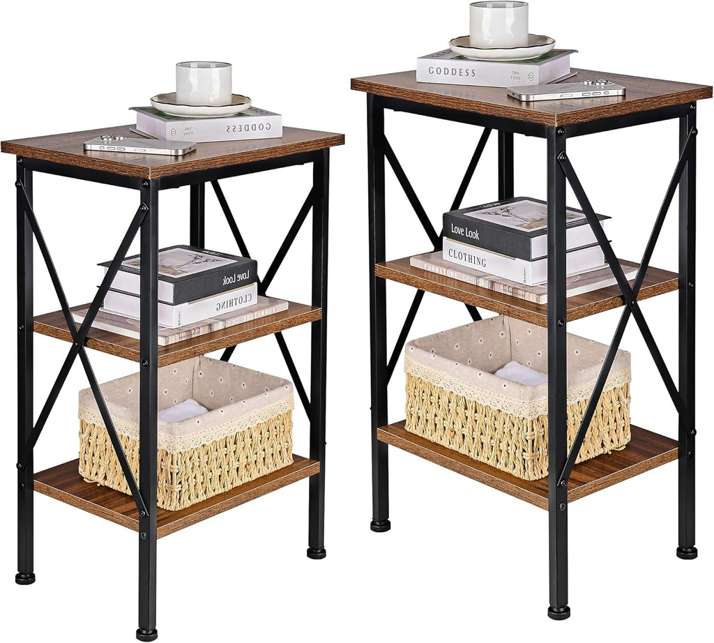 VECELO Modern Nightstands X-Design Side End Table Night Stand with Storage Shelf for Bedroom,Living Room