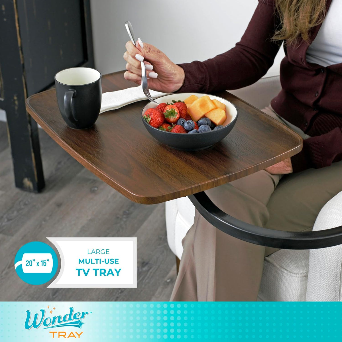 Stander Wonder Tray, Adjustable Swivel Table, Large Laptop Stand, Couch Desk, Side Tables & Gaming Bench, TV-Trays for Eating on Couches, Chairs, Recliners, Walnut