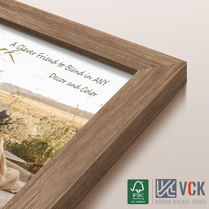 VCK 12x18 Poster Frame Set of 4 - Walnut, Gallery-Quality Wood Picture Frames, 1.1-Inch Wide Border, Polished Plexiglass, Vertical or Horizontal Wall Display for Photo/Art/Prints, Walnut