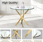 AF ARTISAN FURNITURE 5 Piece Round Glass Dining Table Set, Gold Glass Kitchen Table Set for 4 Modern Table Set with 4 Grey PU Upholstered Dining Chairs, for Small Space, Breakfast Nook