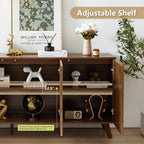 XUZENEST Fluted Sideboard Buffet Cabinet with Storage, Modern Storage Cabinet with 3 Doors, Wood Credenza Buffet Sideboards, Console Table for Kitchen Dining Living Room Entryway (Walnut)