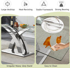 70'' Modern Glass Dining Table for 4-8 People, High Gloss Stainless Steel Base, Rectangular Glass Dining Room Table for 6, Tempered Glass Top Silver Kitchen Table for Home Kitchen Furniture