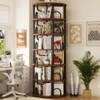Aheaplus 6 Tier Rotating Bookshelf Tower, Revolving Bookcase, Rustic Brown