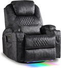 AHMED Dual Motor Power Swivel Rocker Recliner Chair, Velvet Grey | Electric Glider Rocking Chair, Massage & Heat, Cup Holders, LED Lights, USB A/USB C Ports