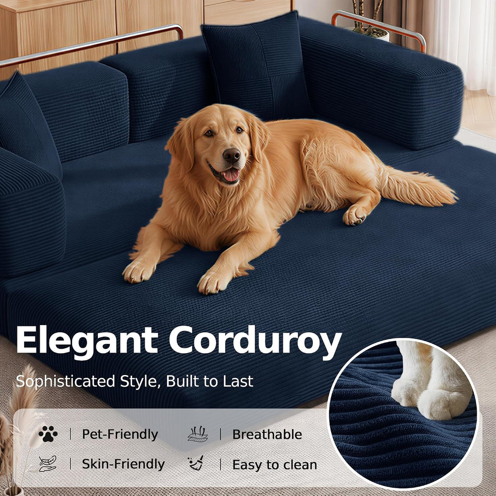 79" Convertible Futon Sofa Bed, Floor Couch for Living Room | 5-in-1 Corduroy Loveseat Sleeper Sofa, Foldable Couch with Side Pocket, Pull Out Bed, No Assembly Required,Blue