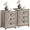 Joaxswe Farmhouse Nightstand Set 2, 18'' End Table | Sofa Bed Side Table with 3 Drawers, Oak Night Stand Cabinet for Organizer Bedroom Living Room