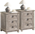 Joaxswe Farmhouse Nightstand Set 2, 18'' End Table | Sofa Bed Side Table with 3 Drawers, Oak Night Stand Cabinet for Organizer Bedroom Living Room
