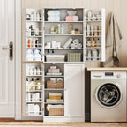 Byroce 65.5” Kitchen Pantry Cabinet, Storage Cabinet with 4 Doors & 8-Tier Shelves, Freestanding Kitchen Hutch Cupboard with Baffle, Tall Buffet Sideboard for Dining Room & Living Room (White)
