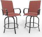 2 Piece Outdoor Swivel Bar Stools, All-Weather Bar Height Patio Chairs with High Back & Armrest, 360° Swivel Tall Barstools for Patio, Deck, Backyard, Garden-Red
