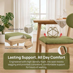 ROCITY Green Upholstered Dining Chairs Set of 2 Wood Dining Room Chairs Farmhouse Boho Kitchen Chairs Linen Fabric Natural Oak Wood