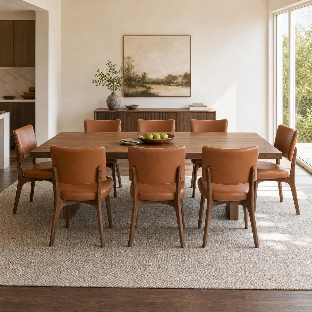 YOUNIKE Wooden Dining Chair, Faux Leather Upholstered Dining Room Chair Kitchen Chair, Mid Century Modern Dinner Chair with Solid Wood Legs for Kitchen Dining Vanity, Brown (Single Pack)